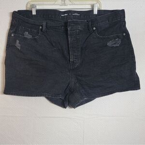 Old Navy High-Waisted Slouchy Straight Distressed Black Jean Shorts Women Sz 18